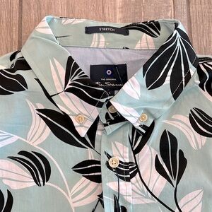 NWT Ben Sherman Plant Print Stretch Casual Button Down Short Sleeve Shirt.